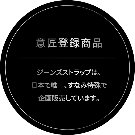 ジーンズストラップは（株）すなみ特殊の意匠登録商品です。日本で唯一、（株）すなみ特殊でのみ企画販売しています。類似品やコピー商品にご注意ください。